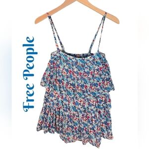Free People One Womens Tunic Top Sz XS Talia Tiered Adj Straps Floral Cotton